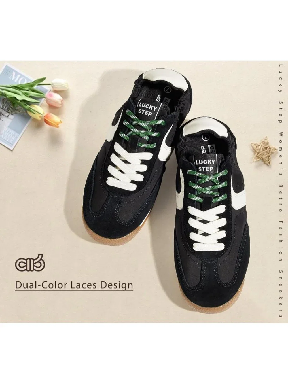 Women's Black Lightweight Slip On Comfortable Casual Lace Up Fashion Sneakers